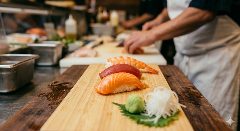 Trio de nigiris façonnés à la main — restaurant sushi Montréal